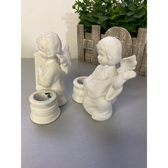 Vintage Ceramic Angel Candlestick Holders Set of 2 Musical Angels Made in Taiwan - Picture 4 of 8